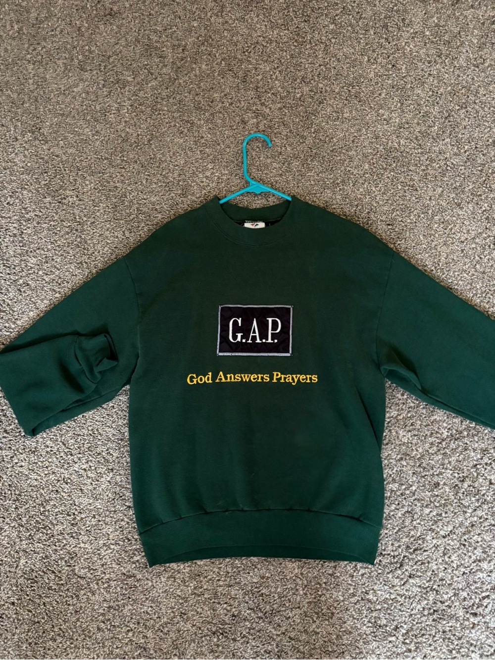 *THRIFTED NOT REAL GAP* Jerzees- Green Crewneck Sweatshirt God Answers Prayers